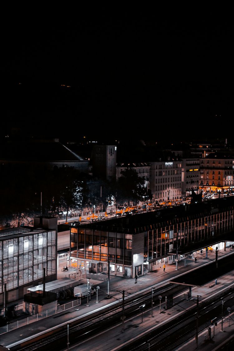 aerial view of buildings during nighttime