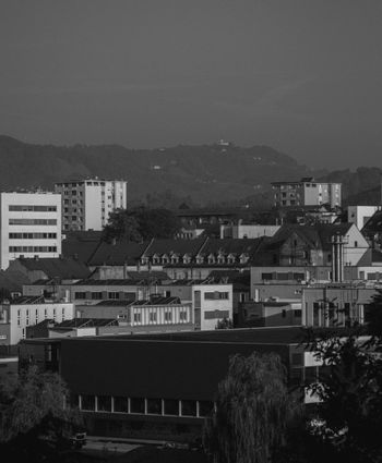 a black and white photo of a city