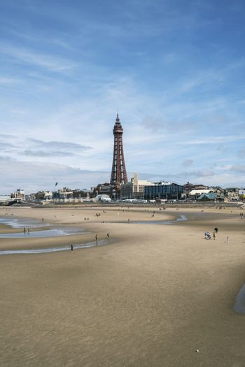 a large tower in the distance