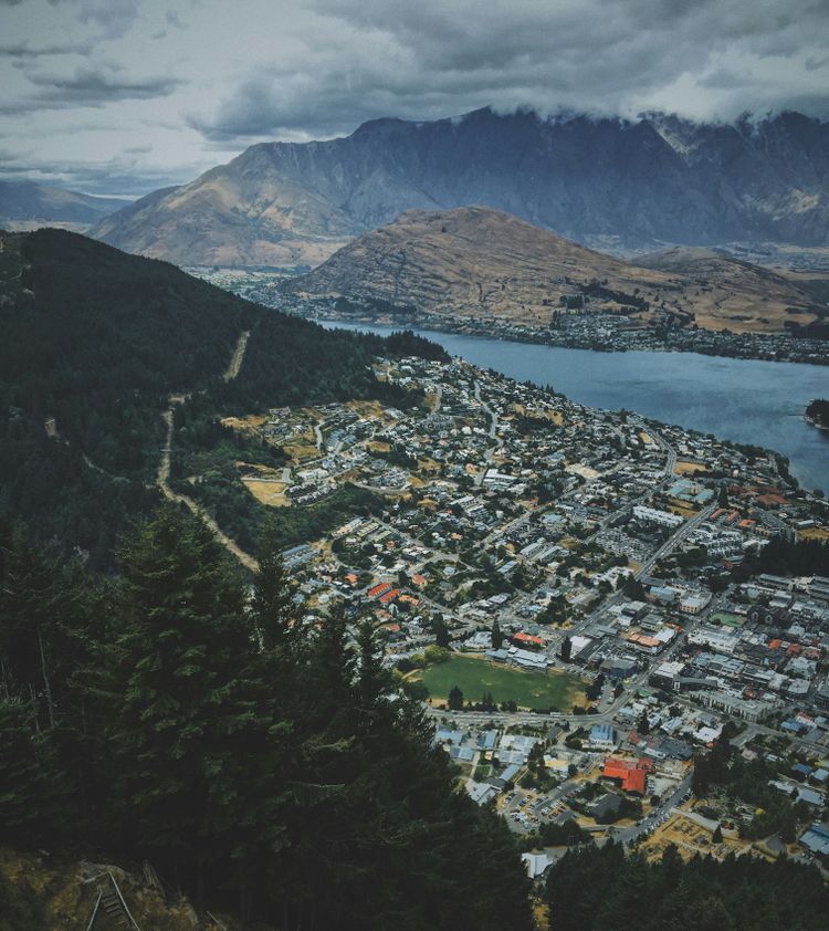 aerial view of cityscape near mountains