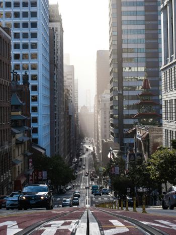 a city street filled with lots of tall buildings