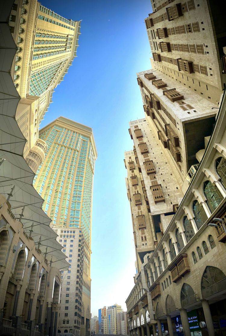 looking up at the buildings in the city