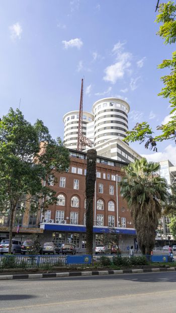 a large brick building with a tower