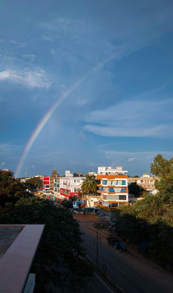 a rainbow over a city