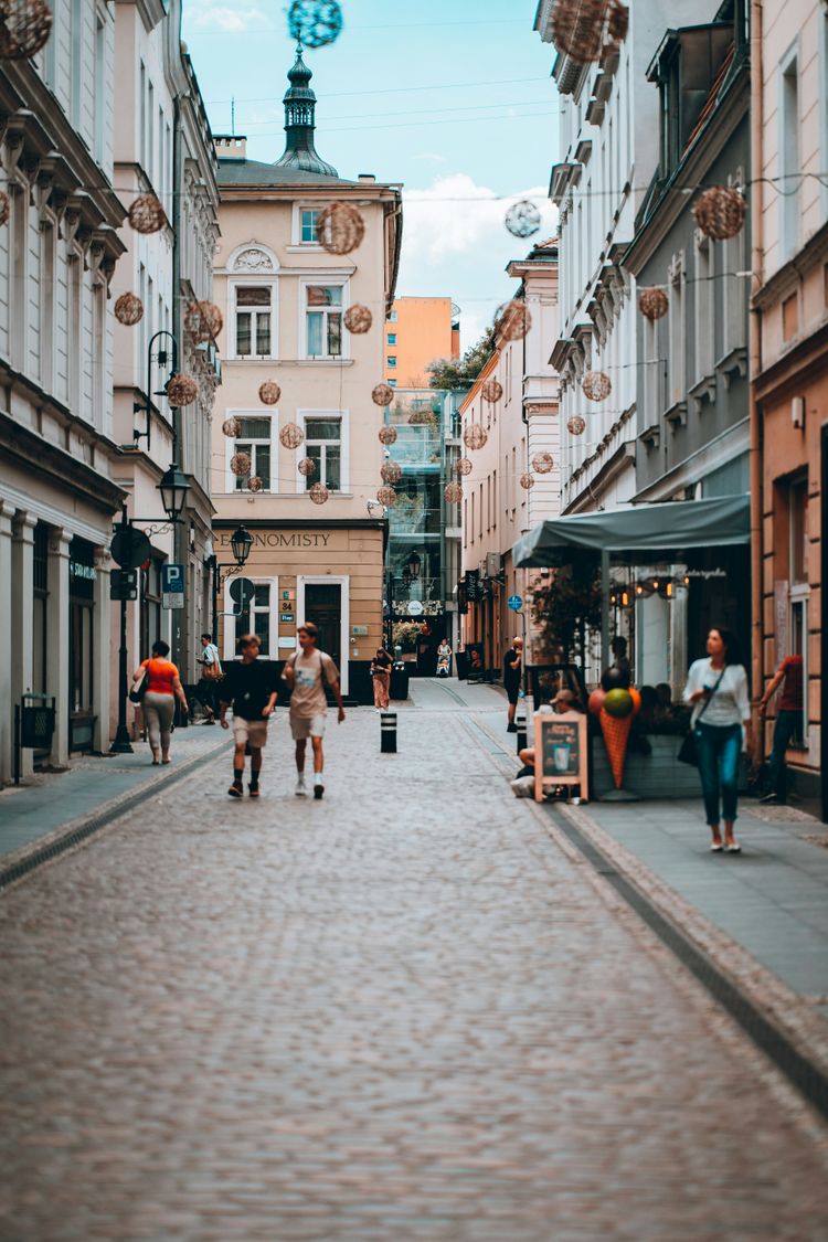 people walking on a street