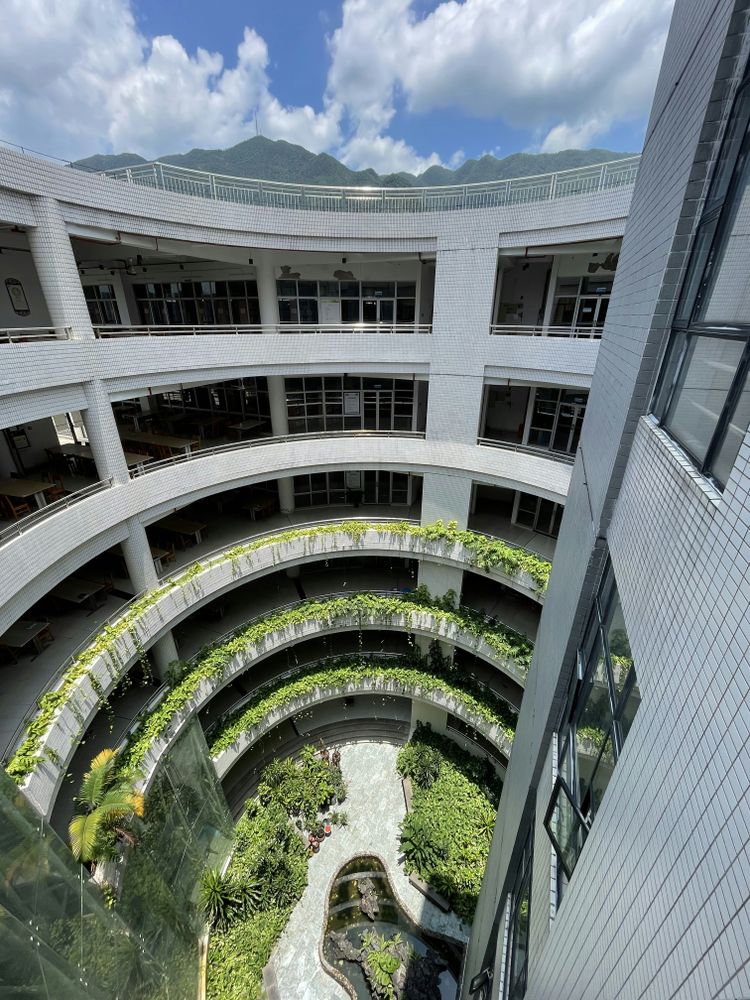 A view of a building from a high point of view