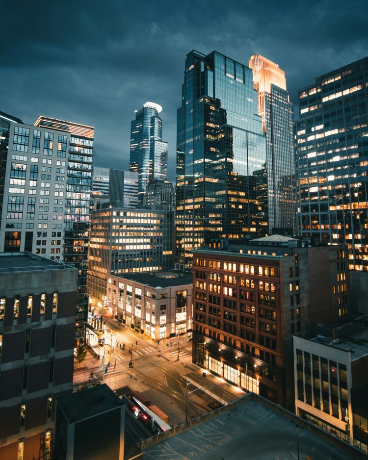 high rise buildings during night time