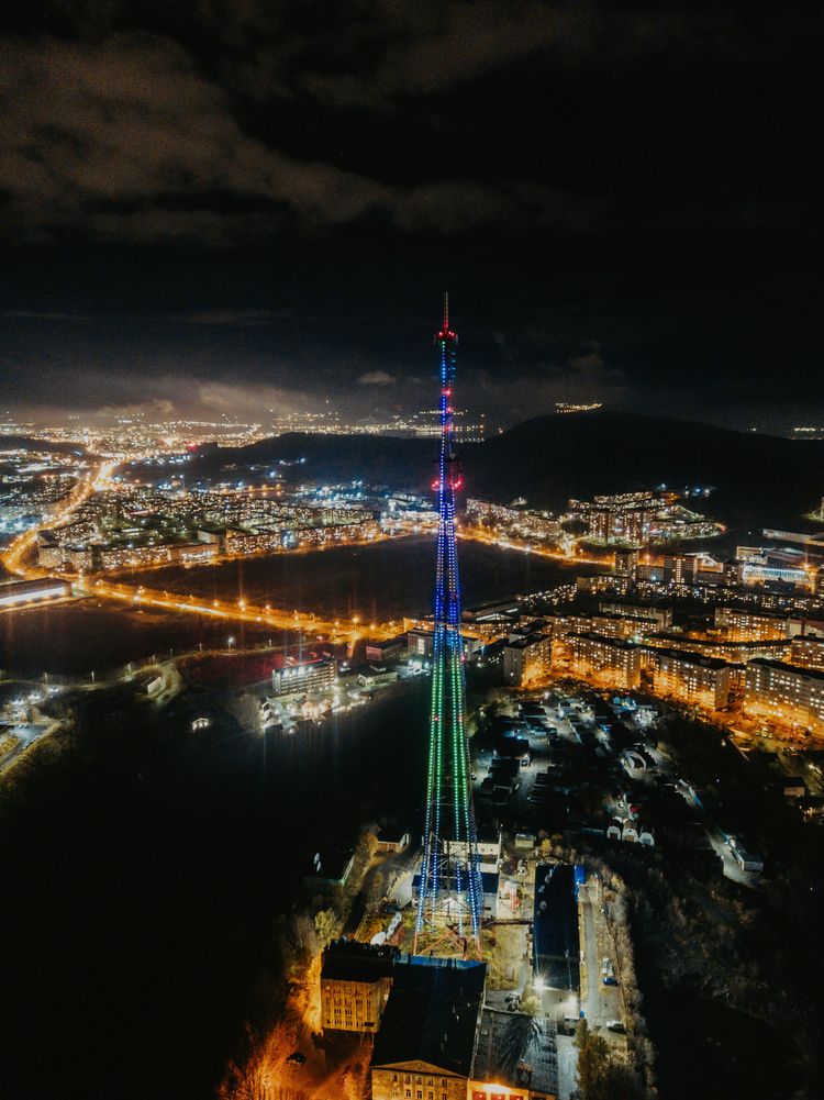 city skyline during night time