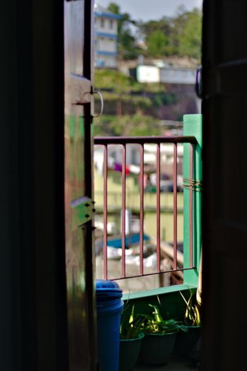 a gate in front of a window